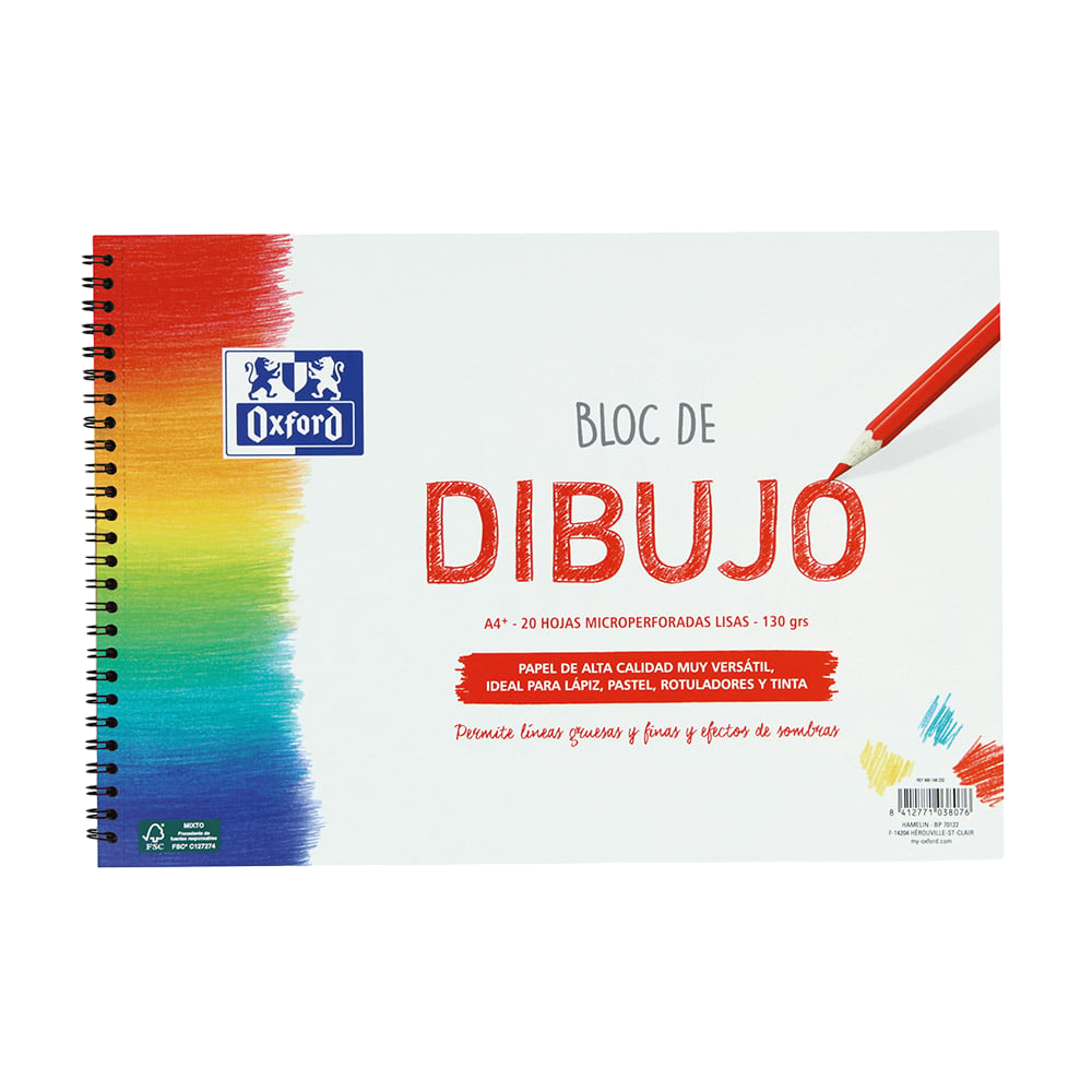 OXFORD BLOC DIBUJO ESCOLAR T/ BLANDA ESPIRAL 20H 130GR A4+ LISO BLANCO