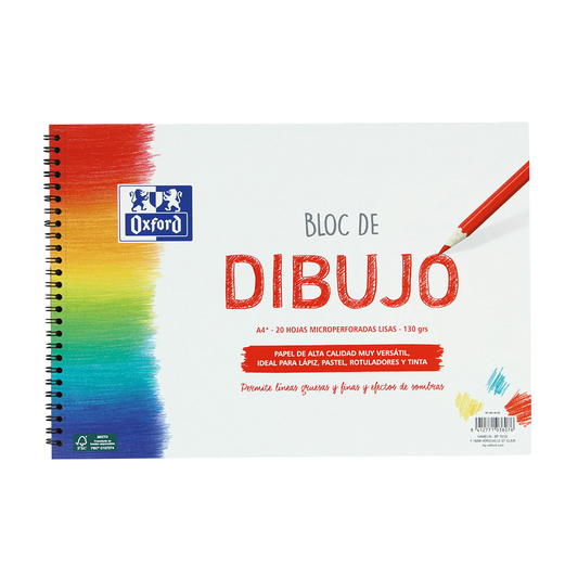 OXFORD BLOC DIBUJO ESCOLAR T/ BLANDA ESPIRAL 20H 130GR A4+ LISO BLANCO