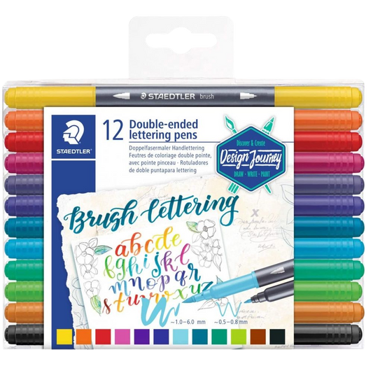 STAEDTLER ROTULADORES BRUSH LETTERING DOBLE PUNTA FINA/PINCEL C/SURTIDOS ESTUCHE 12 UD