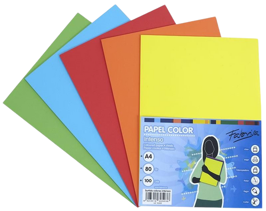 FABRISA PAPEL DIN A4 80GR INKJET/LÁSER PAQUETE 100H RETRACTILADO 5 COLORES FUERTES