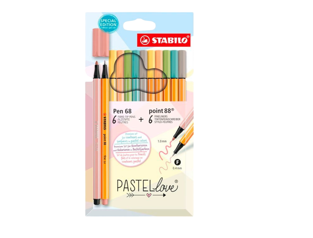 STABILO ROTULADORES PEN 68 & POINT 88 - ESTUCHE DE 12 (SURTIDO COLORES PASTEL)