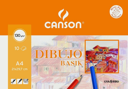 CANSON MINIPACK DIBUJO BASIK 10 HOJAS LISO 130GR 21X29,7CM