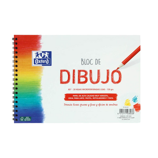 OXFORD BLOC DIBUJO ESCOLAR T/ BLANDA ESPIRAL MICROPERFORADO 20H 130GR A5+ LISO BLANCO