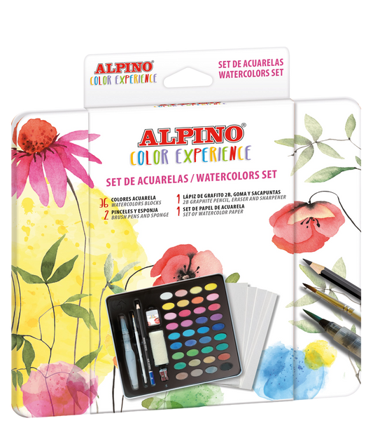 ALPINO ACUARELAS COLOR EXPERIENCE SET COMPLETO 36 COLORES + ACCESORIOS /SURTIDOS