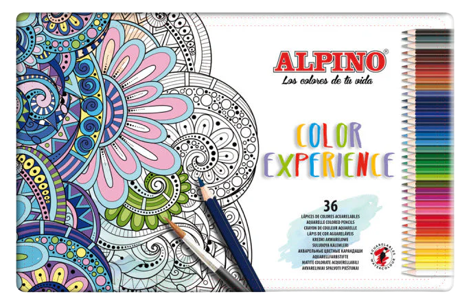 CAJA DE METAL ALPINO - 36 LÁPICES ACUAREABLES MANDALA COLOR EXPERIENCE