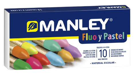 ESTUCHE 10 CERAS MANLEY COLORES ESPECIALES (FLUO + PASTEL)