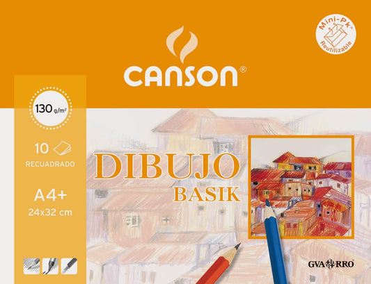 CANSON MINIPACK DIBUJO BASIK 10 HOJAS 130GR BLANCO CON RECUADRO 24X32CM